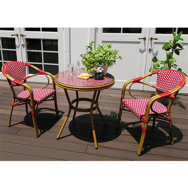 [送料無料]ラウンドテーブル３点セット「プレジール」　レッド（PLS-R70-3PSET-RED）