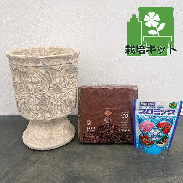 アルカイックカップポットLと土・肥料・鉢底ネットのセット