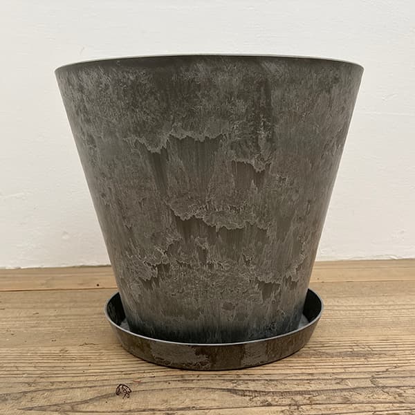 アートストーン ラウンド グレー 32cm(直径32cm)とソーサーのセット