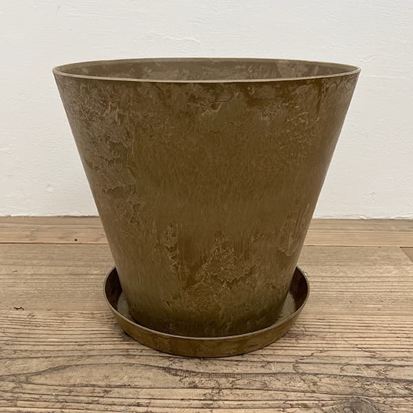 アートストーン ラウンド ベージュ32cm（直径32cm）とソーサーのセット