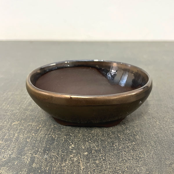瀬戸焼盆栽鉢：ミニプランター ブロンズ 楕円（幅11cm、奥行8cm）