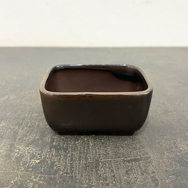 瀬戸焼盆栽鉢：ミニプランター ブロンズ 長方形（幅9.9cm、奥行7.9cm）