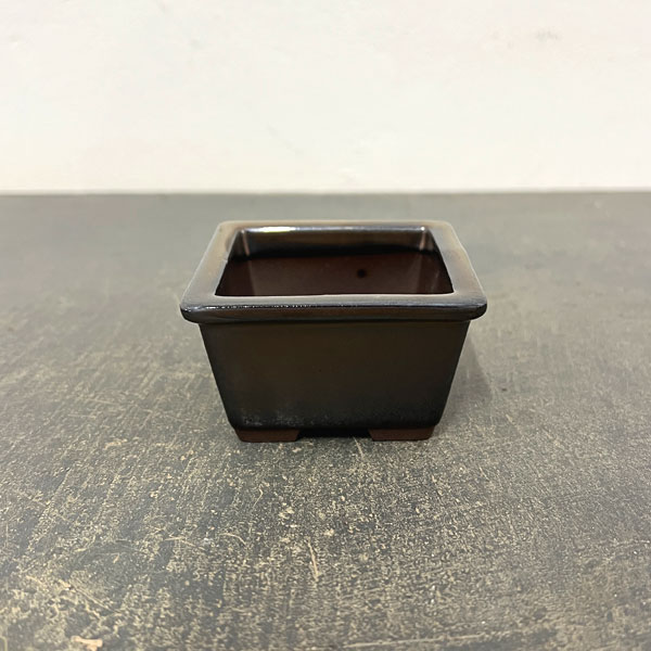瀬戸焼盆栽鉢：ミニプランター ブロンズ 正方形（幅7.9cm、奥行7.9cm）