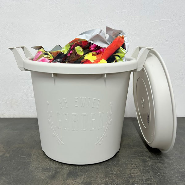 野菜用：グロウコンテナ30型（直径30cm）とプレート（ホワイト）と培養土のセット