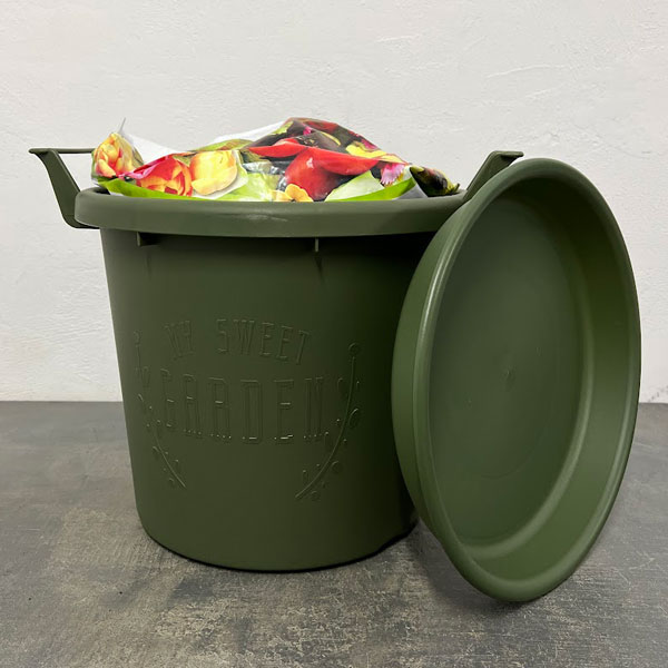 野菜用：グロウコンテナ30型（直径30cm）とプレート（ダークグリーン）培養土のセット