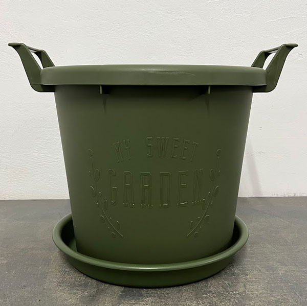 グロウコンテナ30型（直径30cm）とグロウプレート30型（ダークグリーン）のセット