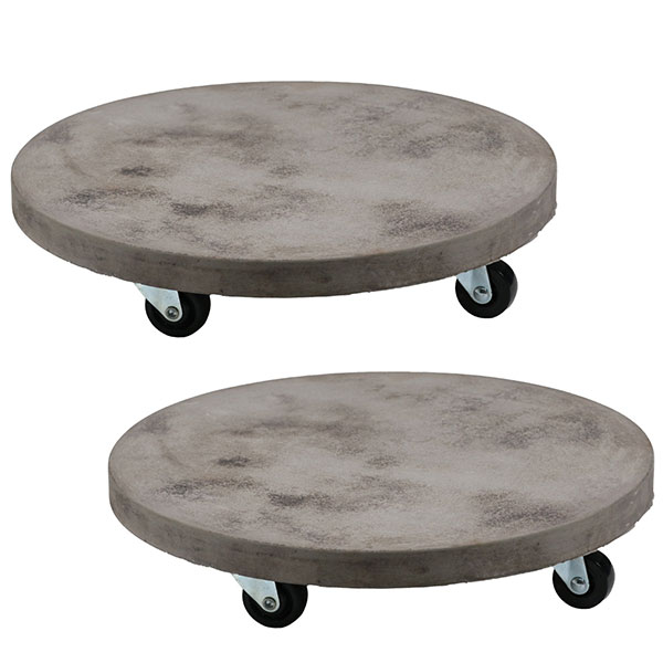 [送料無料]セメント製キャスター付きプランターキャリー36cm 2台組 　グレー（TR360-2P-GRY）