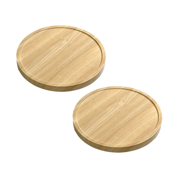 [送料無料]天然素材調のマルチトレー（キャスター付） 2個セット 丸型30cm　ナチュラルオーク（TR-CS-2P-300NTU）