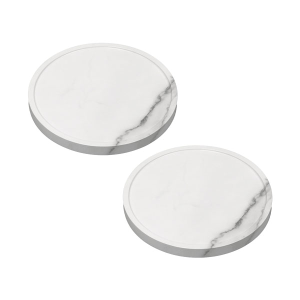 [送料無料]天然素材調のマルチトレー（キャスター付） 2個セット 丸型30cm　ホワイトマーブル（TR-CS-2P-300WHT）