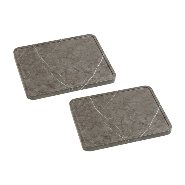 [送料無料]天然素材調のマルチトレー（キャスター付） 2個セット 角型40cm グレーマーブル（TR-CS-2P-400GRY）