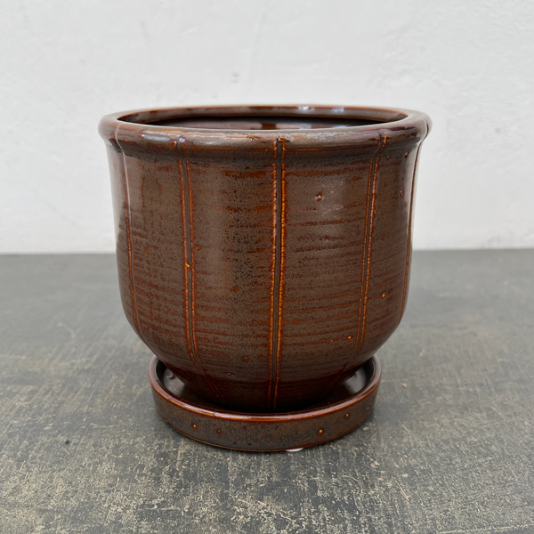 エンシェント ポット アンド ソーサー Mサイズ ブラウン（直径14cm×高さ13.2cm）