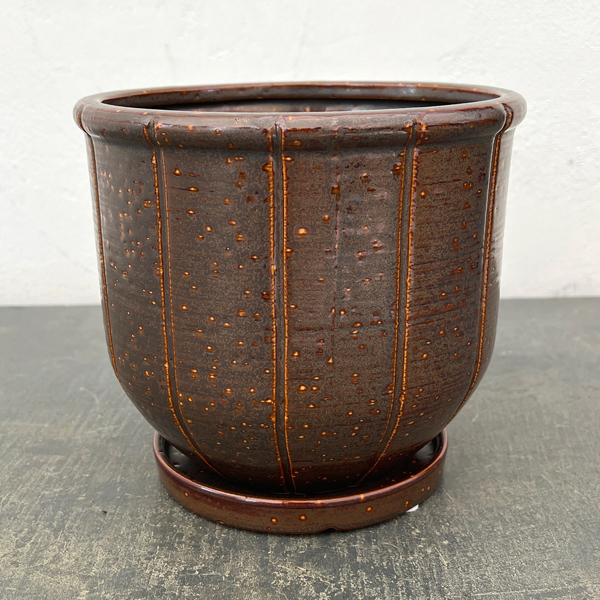 エンシェント ポット アンド ソーサー Lサイズ ブラウン（直径17.4cm×高さ15.7cm）