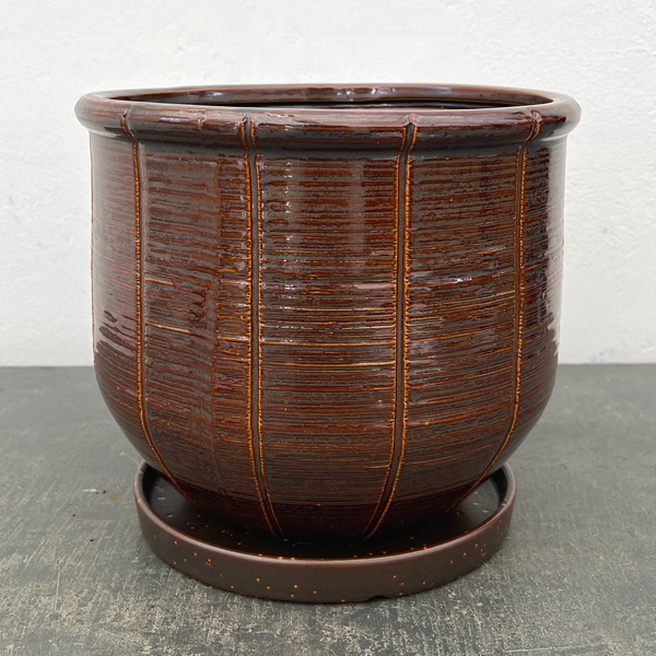 エンシェント ポット アンド ソーサー XLサイズ ブラウン（直径22.5cm、高さ20.2cm）