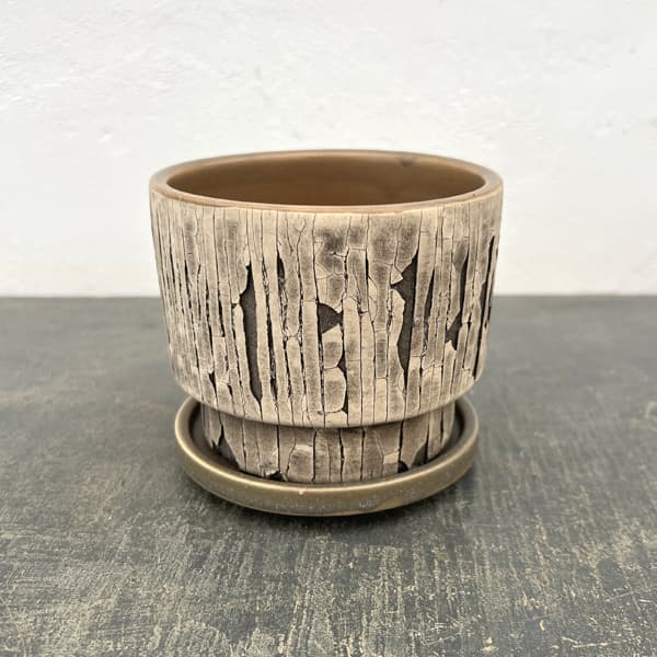 クラック ポット アンド ソーサー Sサイズ グレー（直径10.8cm、高さ10cm）