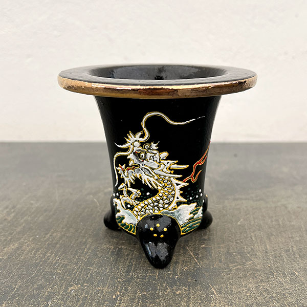 オモト鉢：錦鉢　龍（りゅう）・黒【273791】／外径10.4cm（内径7.4cm）