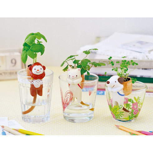 しっぽん3種(イヌ、ネコ、サル)栽培セット(底面給水)