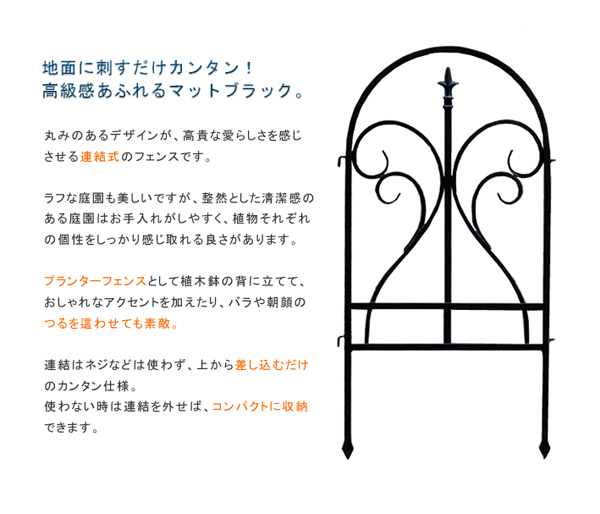 [送料無料]イージーフェンス　フィニアル　3枚組　ブラック（幅48.5cm、高さ91cm）（IPN-7029F-3P）