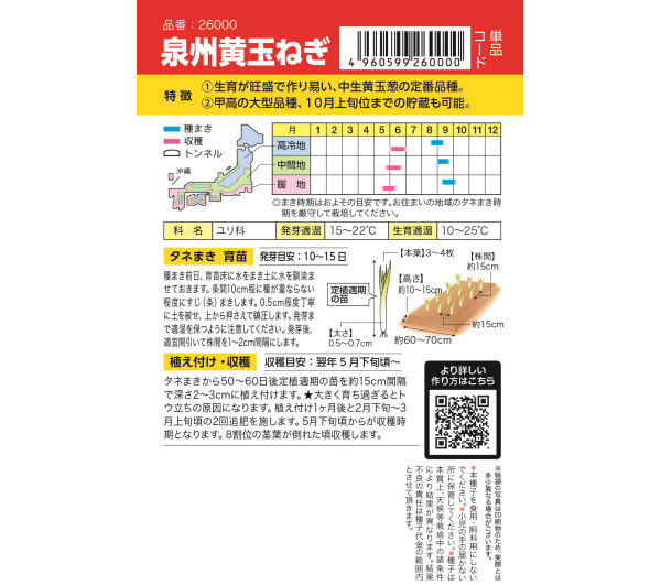 タマネギ：泉州黄玉ねぎ(お徳用パック)[野菜タネ　秋まき]
