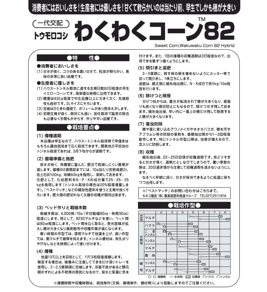 [送料無料](業務用・受注生産品)スイートコーン：わくわくコーン８２  100粒[野菜タネ]*