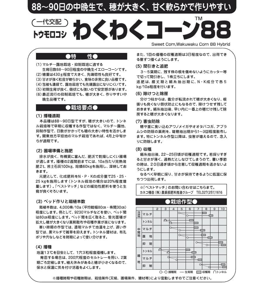 [送料無料](業務用・受注生産品)スイートコーン：わくわくコーン８８　 2000粒[野菜タネ]*
