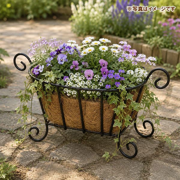 寄せ植えバスケット：ラウンドYS-150R／ブラック（幅44cm）