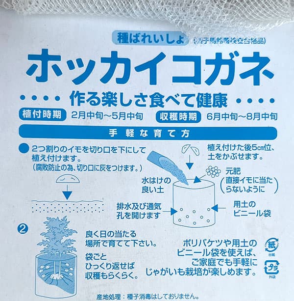 ジャガイモの種いも：ホッカイコガネ500g