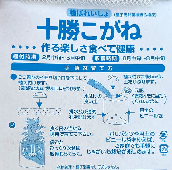 ジャガイモの種いも：十勝こがね(とかちこがね)500g