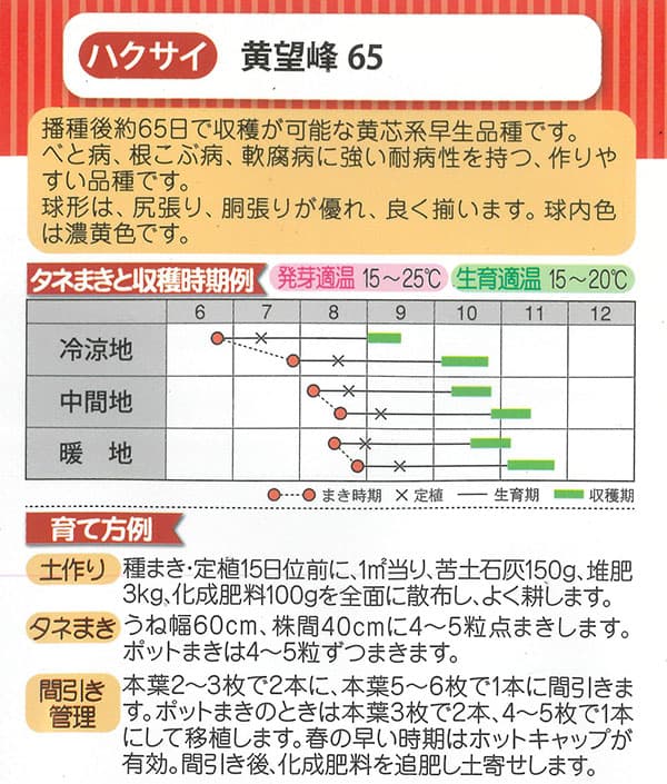 ハクサイ（白菜）：黄望峰65（きぼうほう）[野菜タネ]
