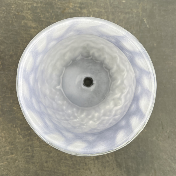 DGガラスアールポット&ソーサー:クリスタルホワイト(直径10.5cm)(穴あり・アルミ製受け皿付)