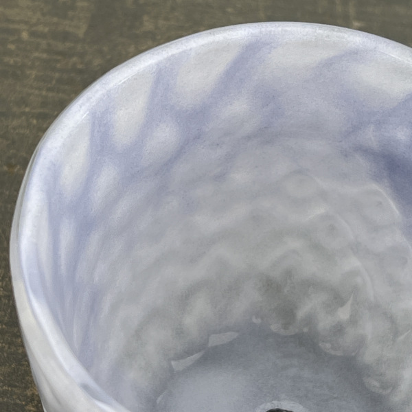 DGガラスアールポット&ソーサー:クリスタルホワイト(直径10.5cm)(穴あり・アルミ製受け皿付)