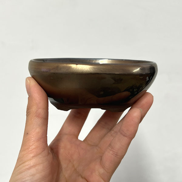 瀬戸焼盆栽鉢:ミニプランター ブロンズ 楕円(幅11cm、奥行8cm)