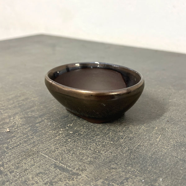 瀬戸焼盆栽鉢:ミニプランター ブロンズ 楕円(幅11cm、奥行8cm)