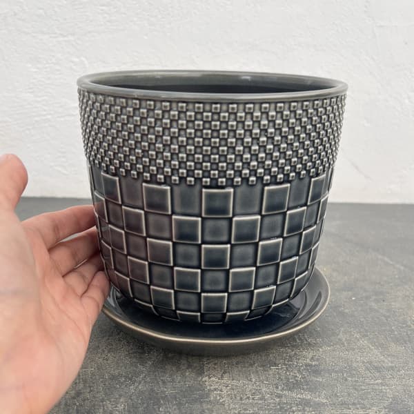 プラッド ポット アンド ソーサー:ブラック/Mサイズ(直径14.6cm、高さ13.9cm)