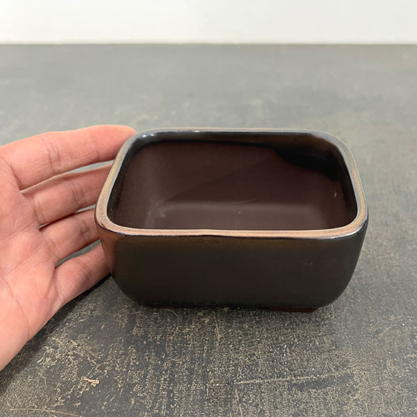 瀬戸焼盆栽鉢：ミニプランター ブロンズ 長方形（幅9.9cm、奥行7.9cm）
