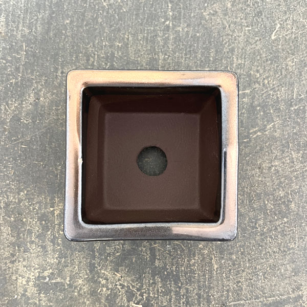 瀬戸焼盆栽鉢：ミニプランター ブロンズ 正方形（幅7.9cm、奥行7.9cm）