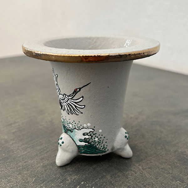 オモト鉢:錦鉢 鶴【260117】/外径10.8cm(内径7.5cm)