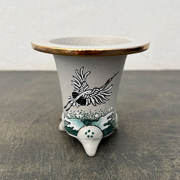 オモト鉢:錦鉢 鶴【260117】/外径10.8cm(内径7.5cm)