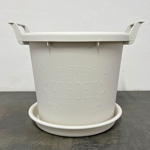 野菜用:グロウコンテナ30型(直径30cm)とプレート(ホワイト)と培養土のセット