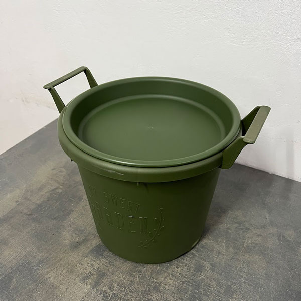 野菜用:グロウコンテナ30型(直径30cm)とプレート(ダークグリーン)培養土のセット