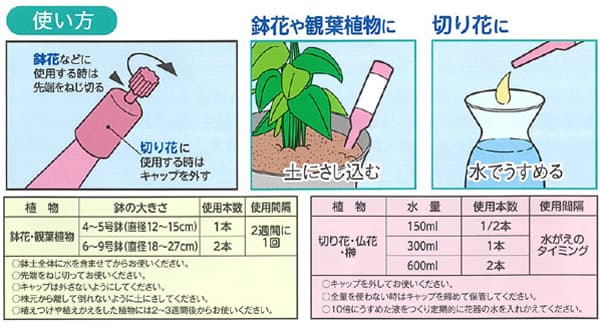活力液＆切り花栄養剤：鉢花と切り花に使えるダブルアンプル30ml10本入り