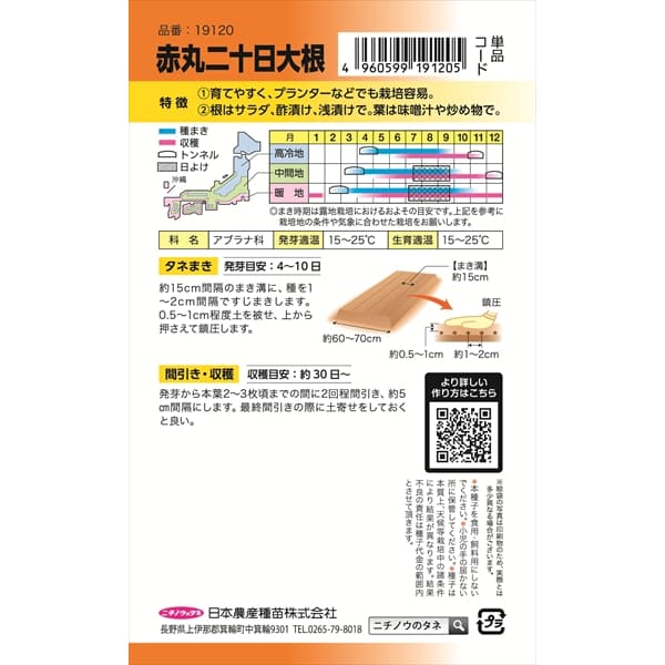 ダイコン：赤丸二十日大根 の種[サラダの彩りに！　野菜タネ]
