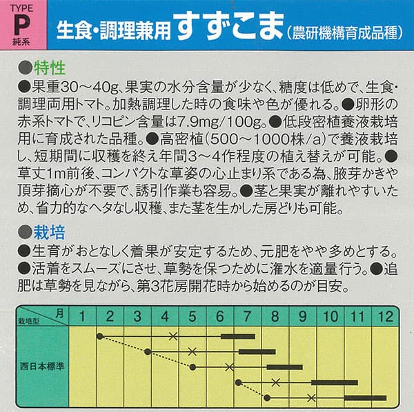 トマト：すずこま　の種[野菜タネ]