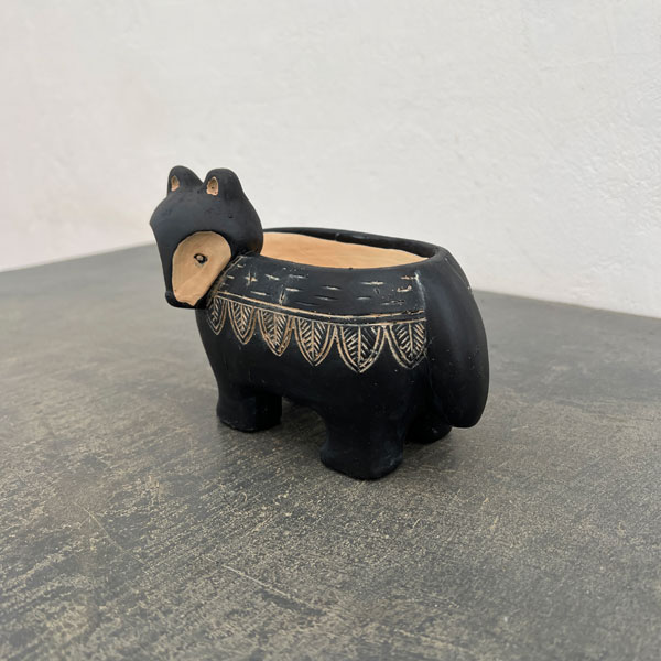 アフリカンアニマルポット：たぬき　ブラック（CP2627BK）幅15.5cm高さ12cm