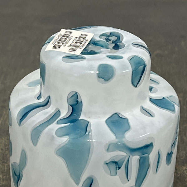 DGガラスステップポット＆ソーサー：ホワイト・ブルー（直径10cm）（底穴あり・アルミ製受け皿付）