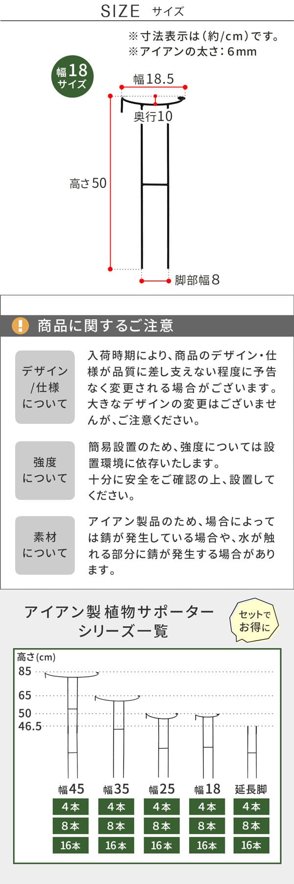 [送料無料]アイアン製植物サポーター （幅18）4本セット （IF-N0050-4P）
