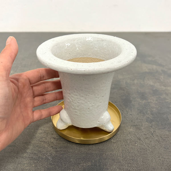 RAKU プランター 白 O-85（直径約12.5cm）・受け皿付き