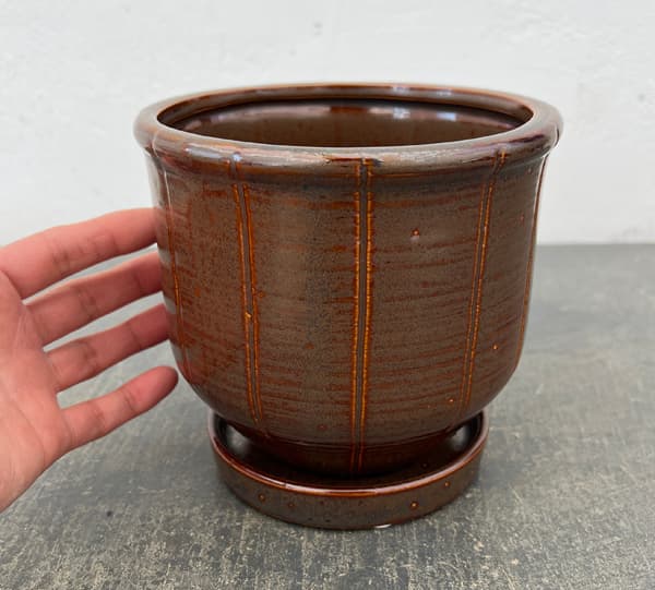 エンシェント ポット アンド ソーサー Mサイズ ブラウン（直径14cm×高さ13.2cm）