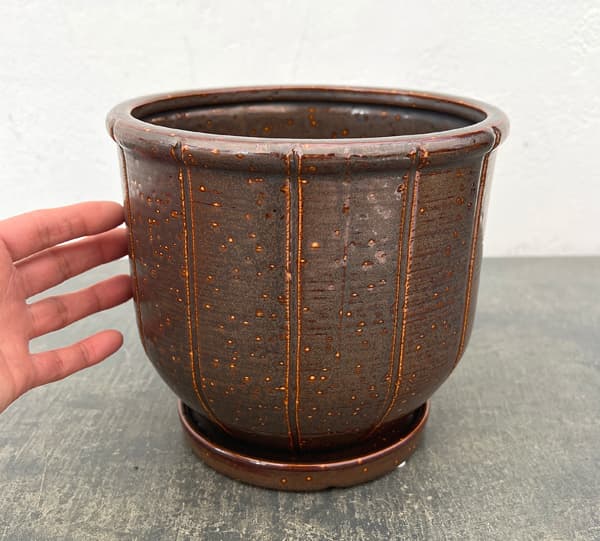 エンシェント ポット アンド ソーサー Lサイズ ブラウン（直径17.4cm×高さ15.7cm）