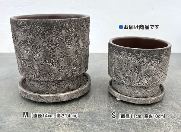 クラック ポット アンド ソーサー Sサイズ ブラック（直径10.8cm、高さ10cm）