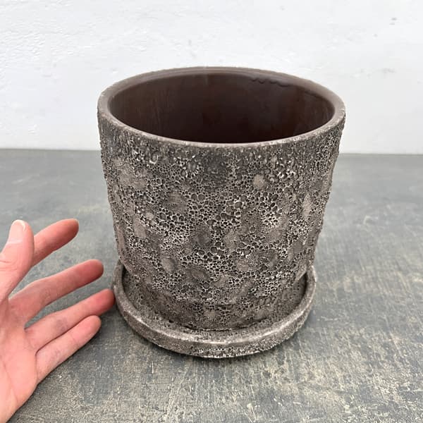 クラック ポット アンド ソーサー Mサイズ ブラック（直径13.8cm、高さ14cm）